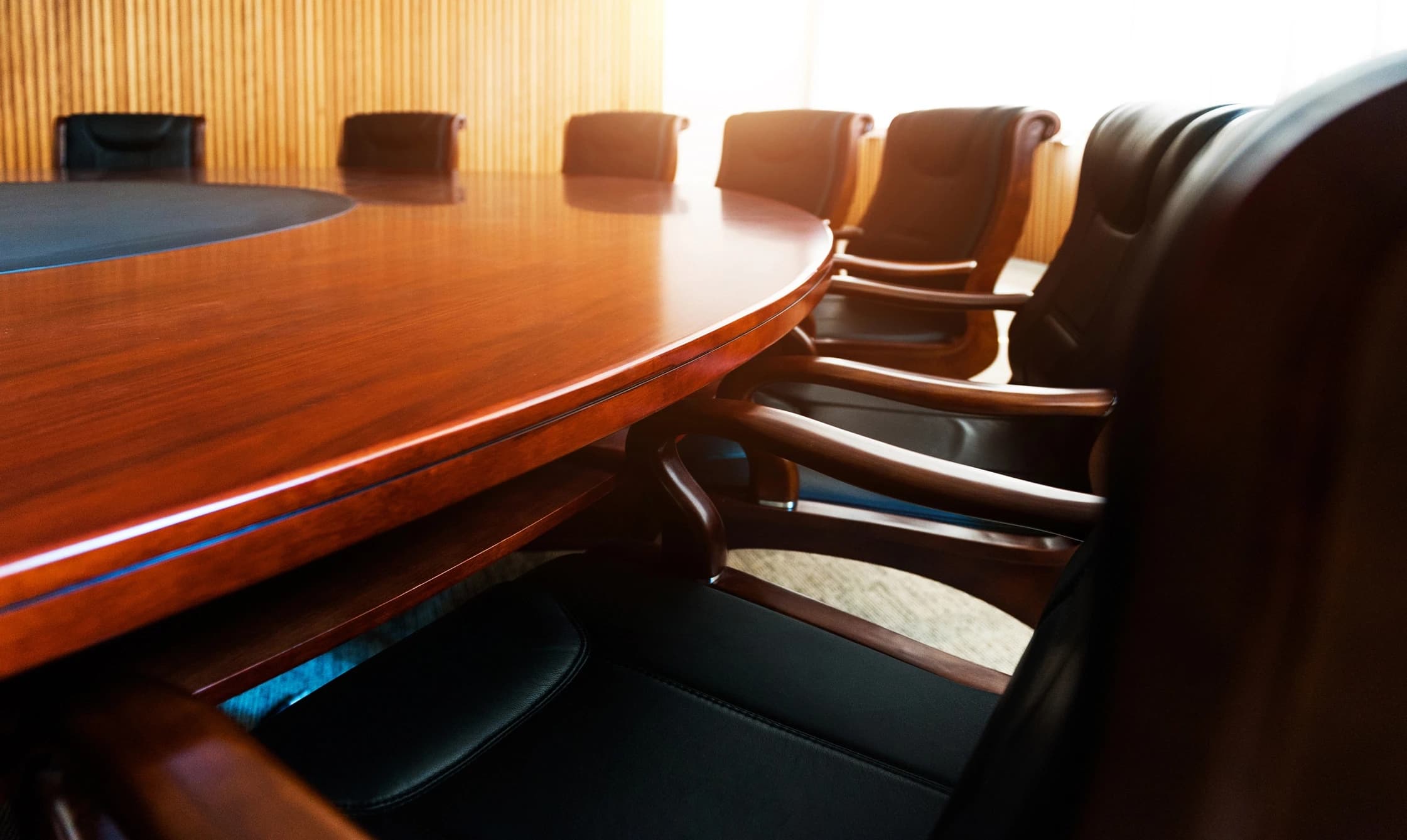 Board room, table and chairs